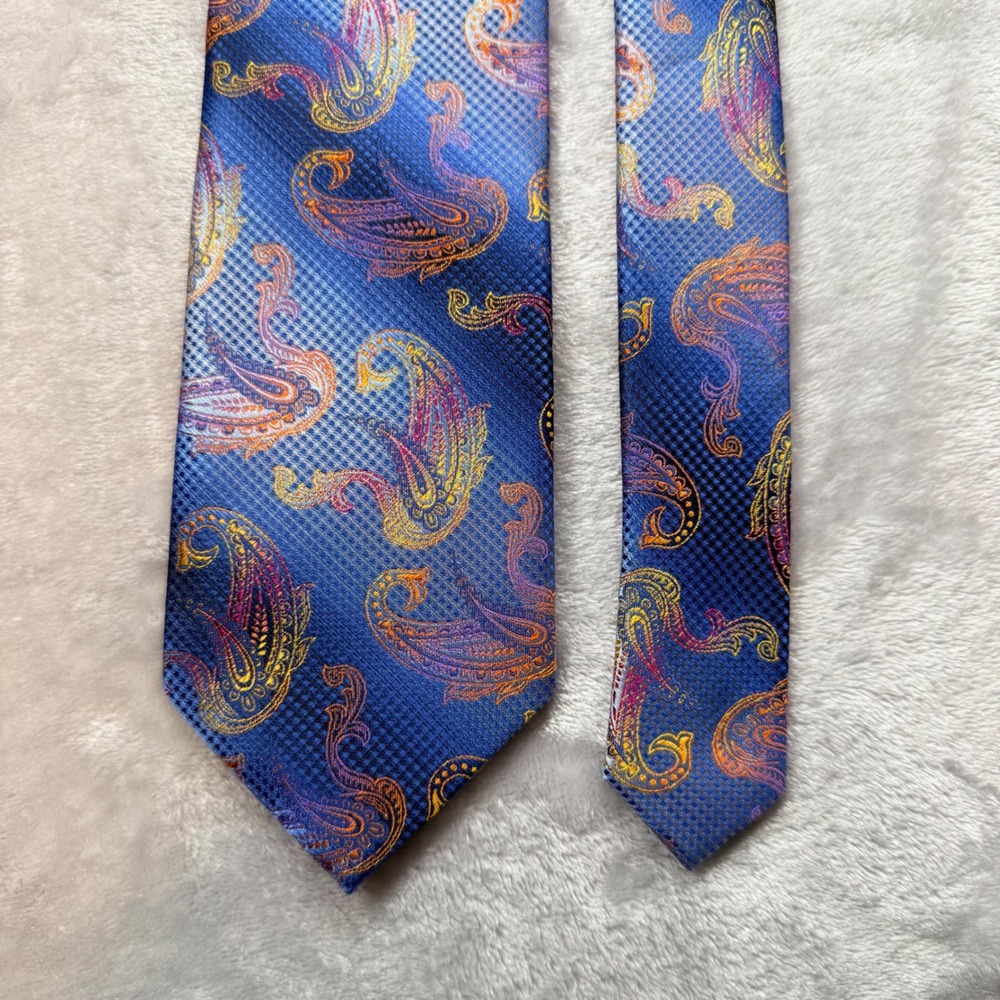 Stacy Adams Mens Blue Paisley Microfiber Necktie Hand Made Formal Wedding Tie